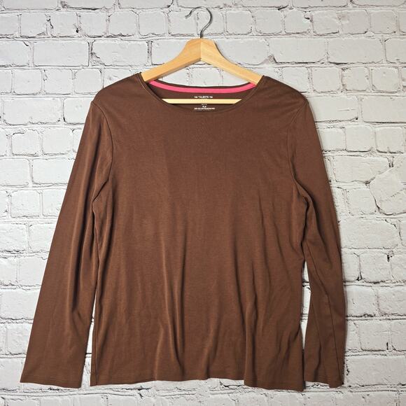The Talbots Tee Mocha Brown Round Neck Long Sleeve 100% Pima Cotton Size XLP - Picture 1 of 8